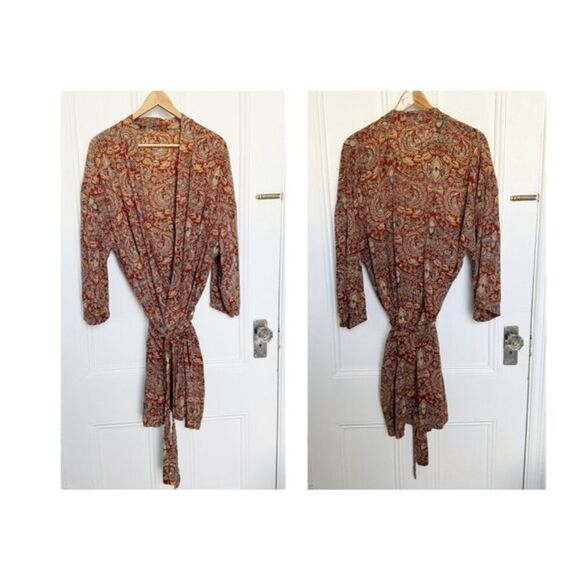 Vintage Furama Resort Da Nang Vietnam Large Short Robe Handblocked Botanical - Picture 1 of 7